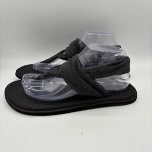Sanuk Sandals Womens 9Yoga Flat‎ Thong Slingback Black/grayFabric Casual Comfort